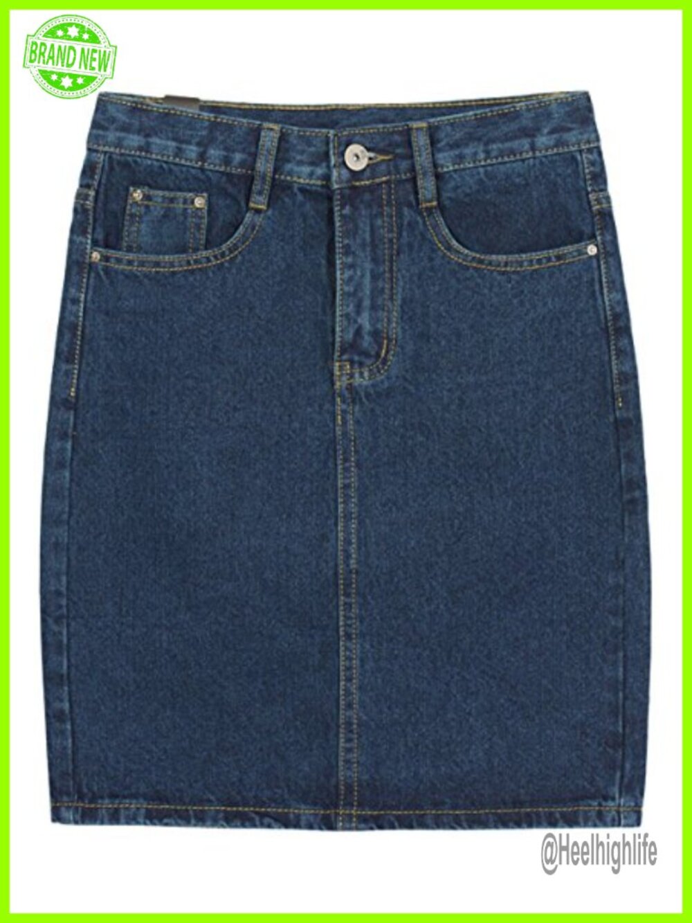 High Waisted Denim Pencil Skirt with Slit Five Pocket A-Line